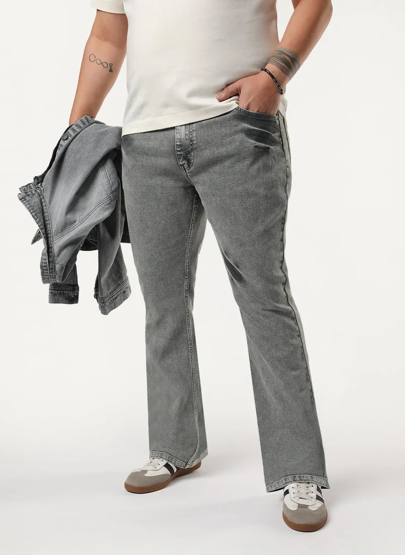 Urbano Plus Men's Light Grey Bootcut Fit Mid Rise Acid Wash Jeans Stretchable